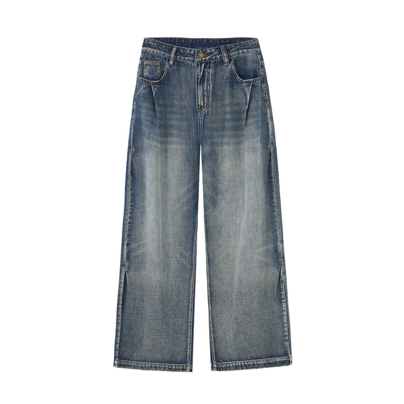 Unisex Wide Leg Washed Blue Jeans -  Loose Fit Pants