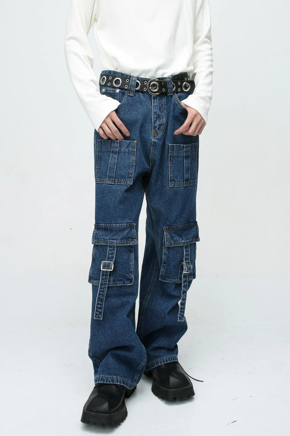 Mid Rise Men's Jeans with Cargo Pockets - Premium Japanese Denim