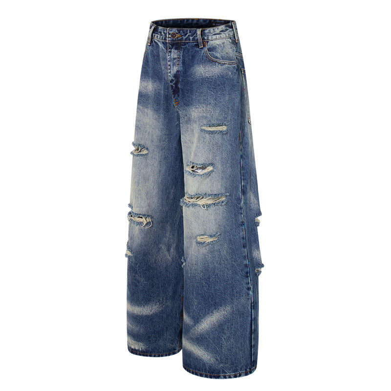 Vintage  Design Ripped Streetwear Loose Fit Jeans for Men