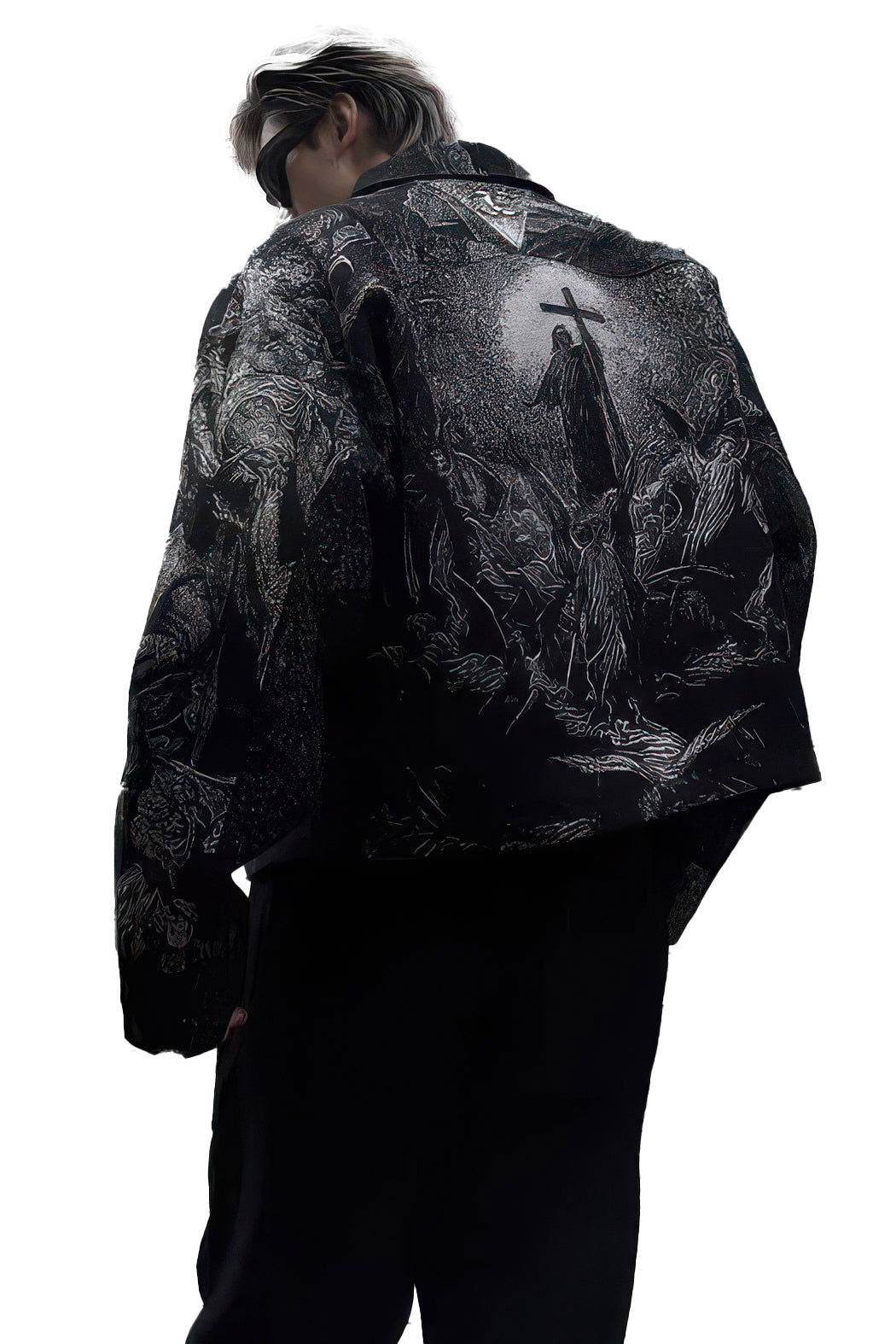 Avant-Garde Oversized Blazer - Textured Jacquard for Dark Fashion