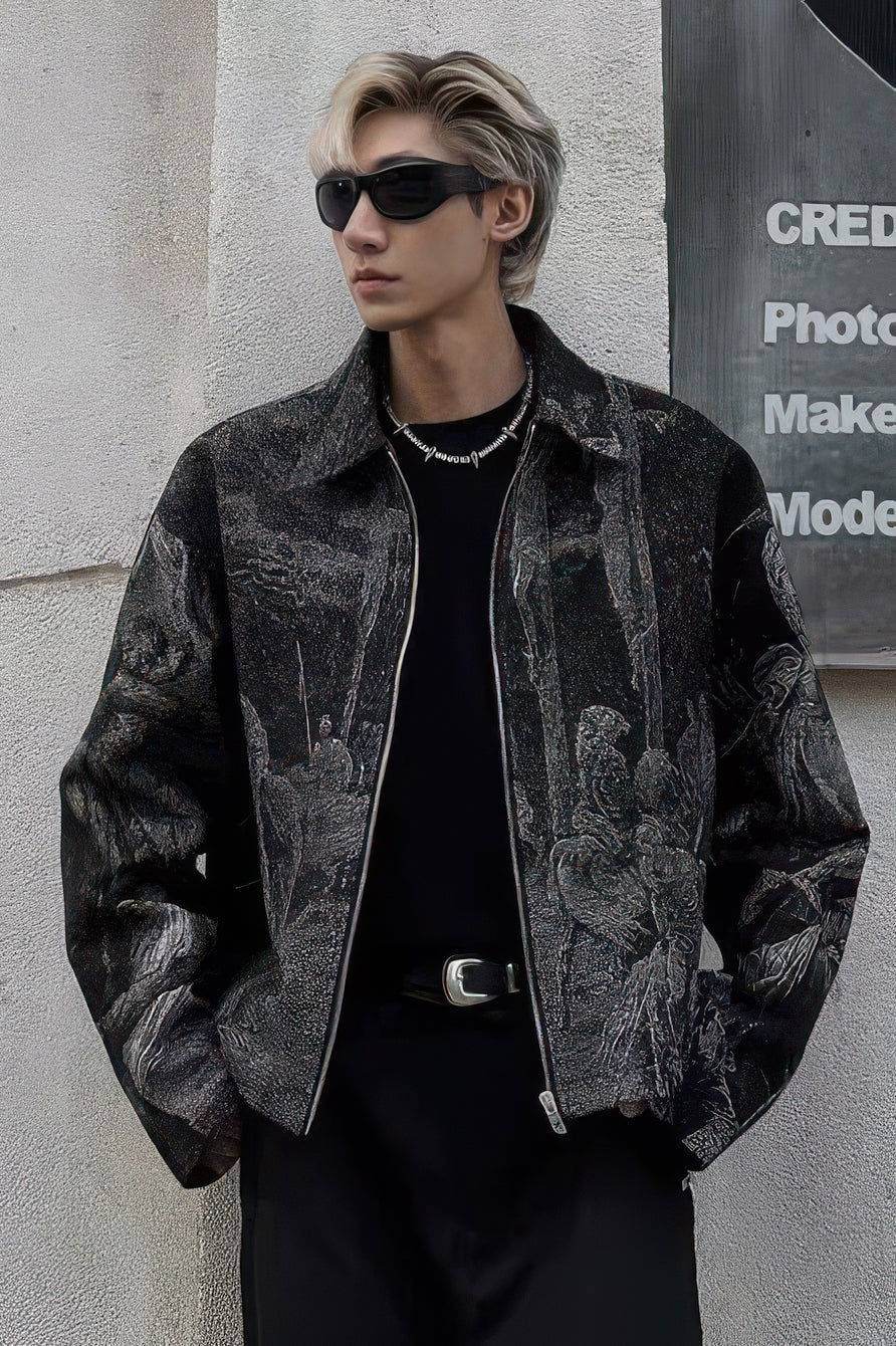 Avant-Garde Oversized Blazer - Textured Jacquard for Dark Fashion