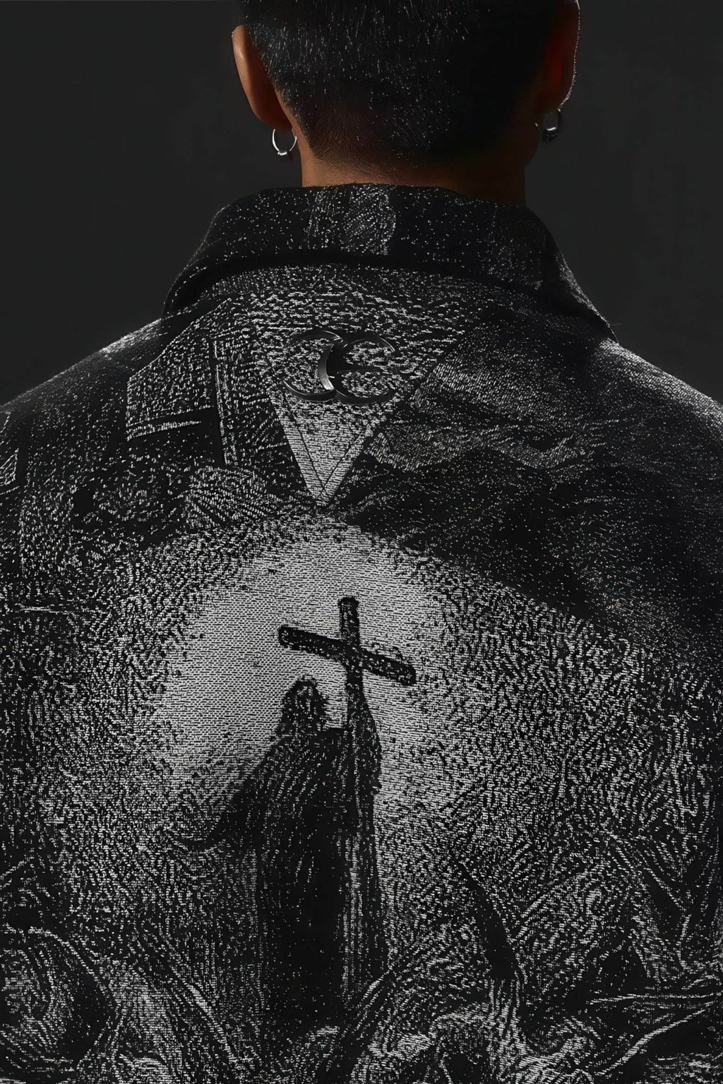 Avant-Garde Oversized Blazer - Textured Jacquard for Dark Fashion