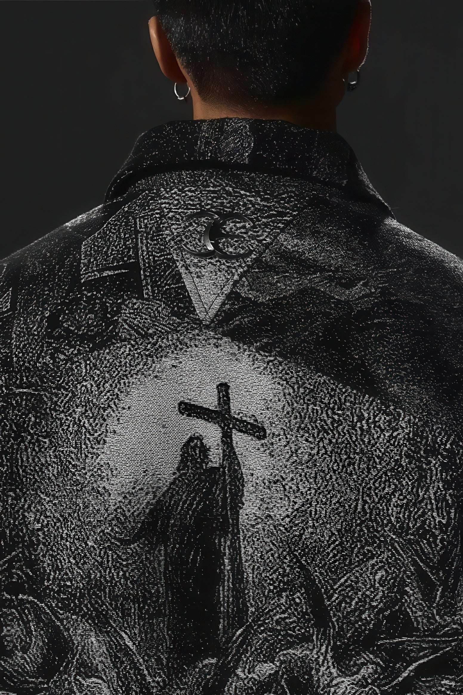 Avant-Garde Oversized Blazer - Textured Jacquard for Dark Fashion