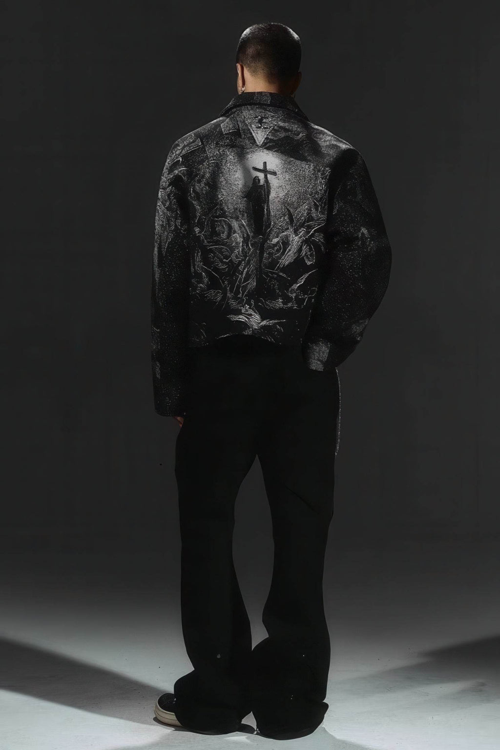 Avant-Garde Oversized Blazer - Textured Jacquard for Dark Fashion