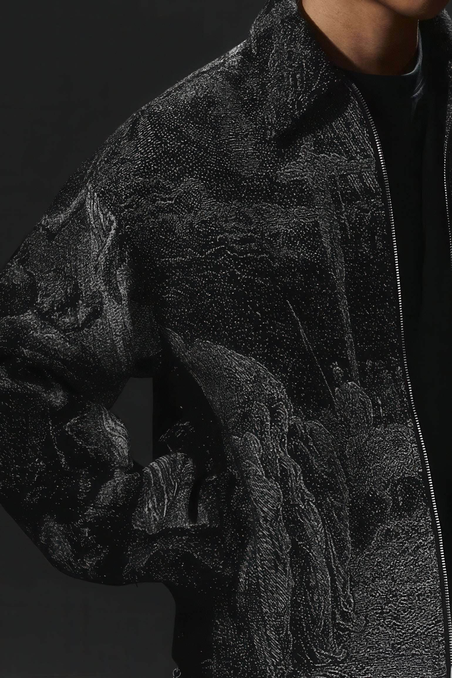 Avant-Garde Oversized Blazer - Textured Jacquard for Dark Fashion