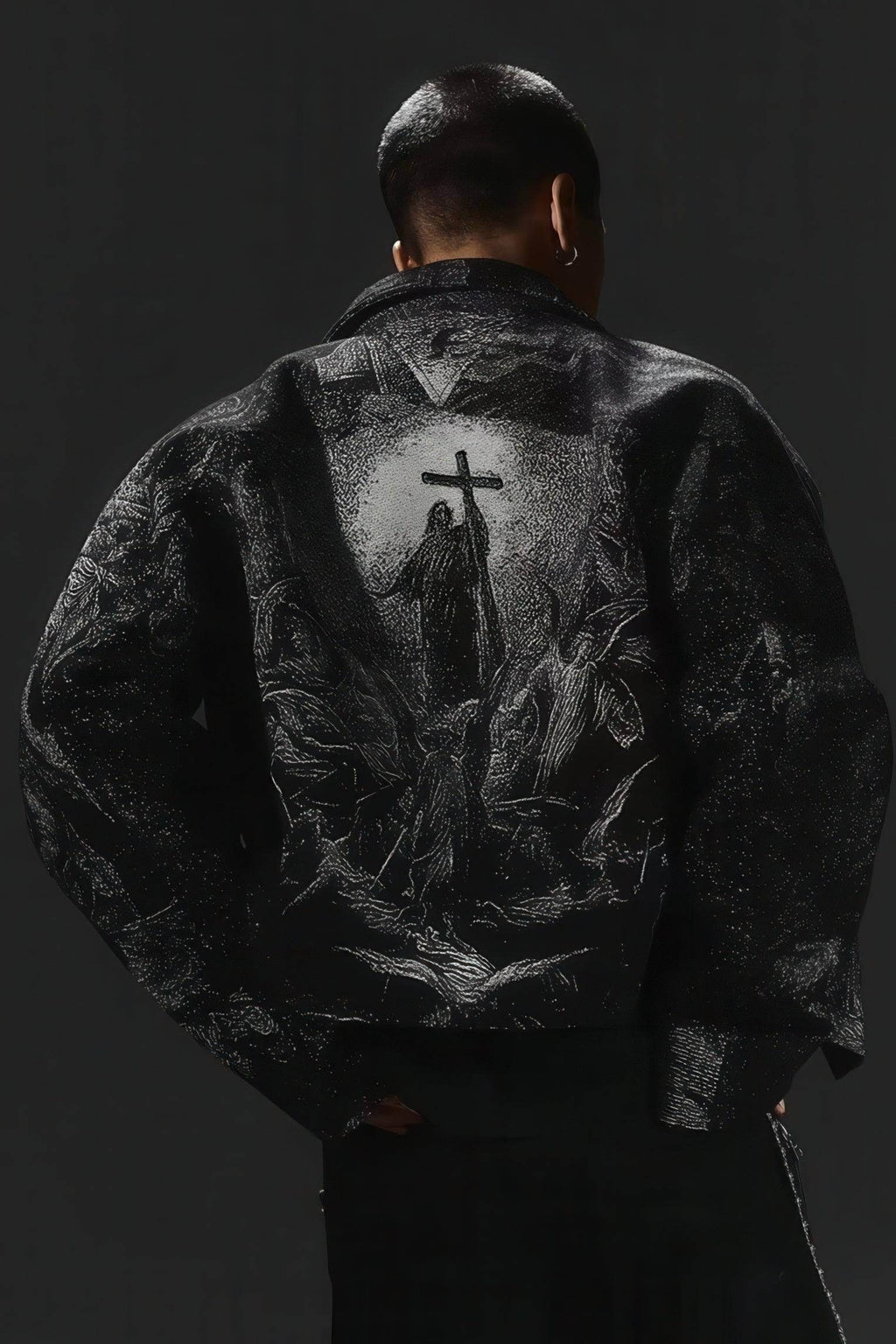 Avant-Garde Oversized Blazer - Textured Jacquard for Dark Fashion