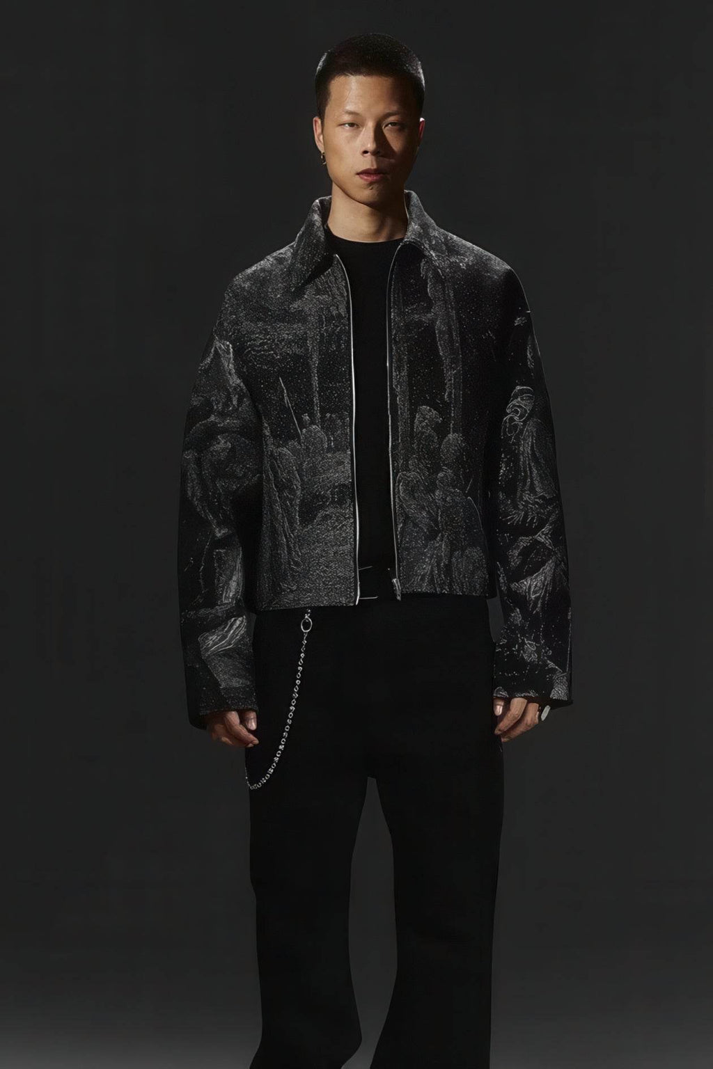 Avant-Garde Oversized Blazer - Textured Jacquard for Dark Fashion