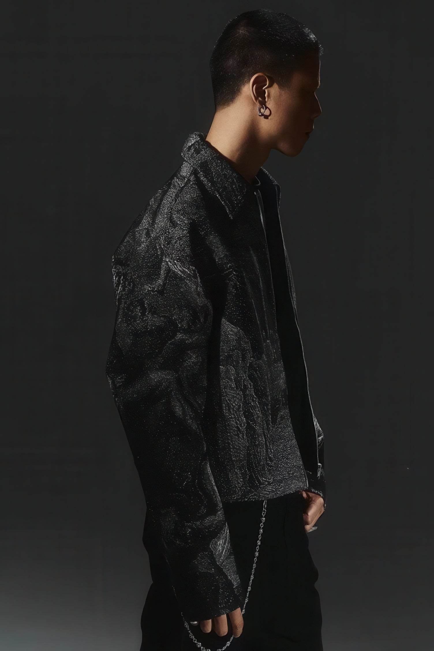 Avant-Garde Oversized Blazer - Textured Jacquard for Dark Fashion