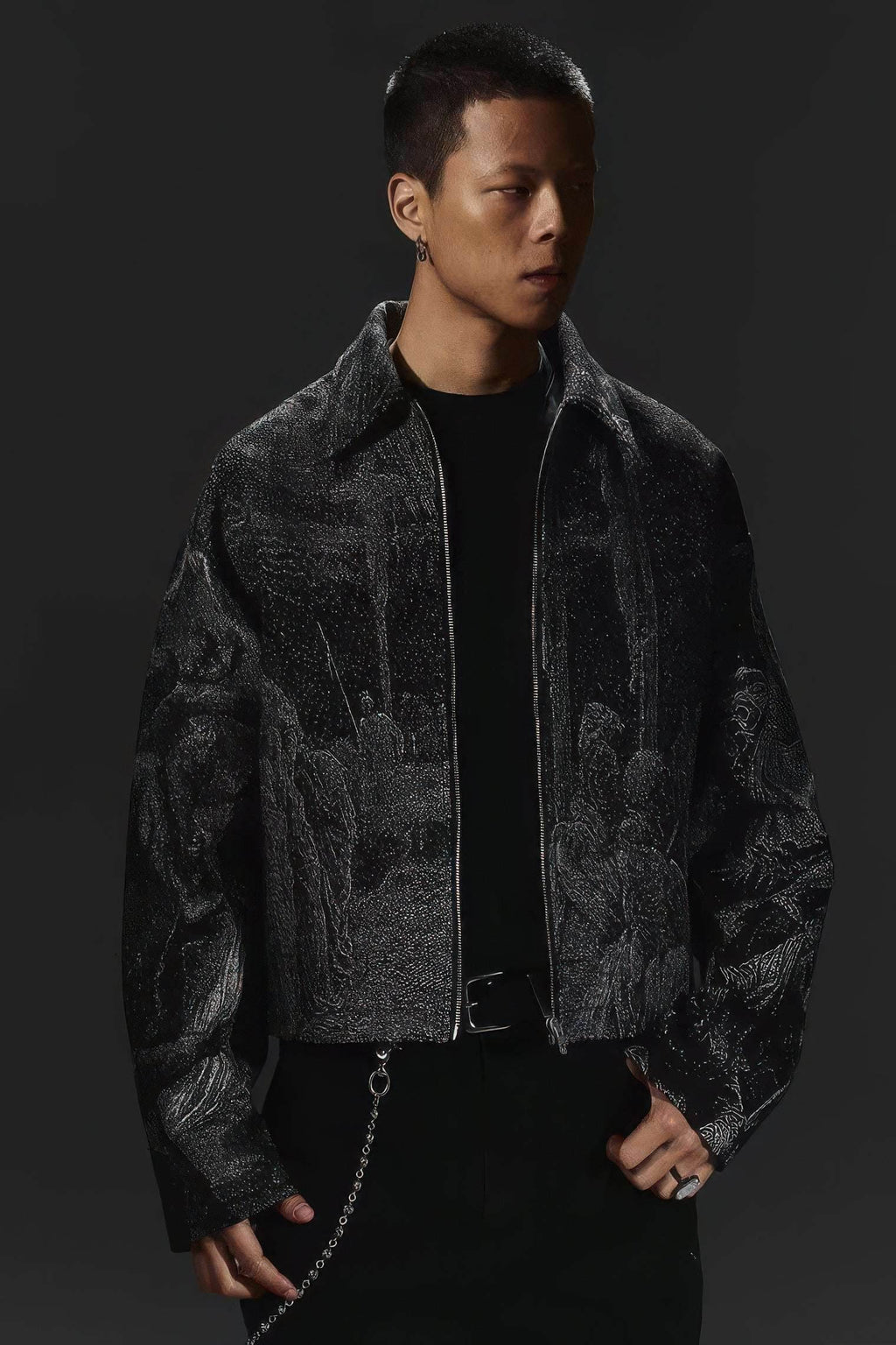 Avant-Garde Oversized Blazer - Textured Jacquard for Dark Fashion