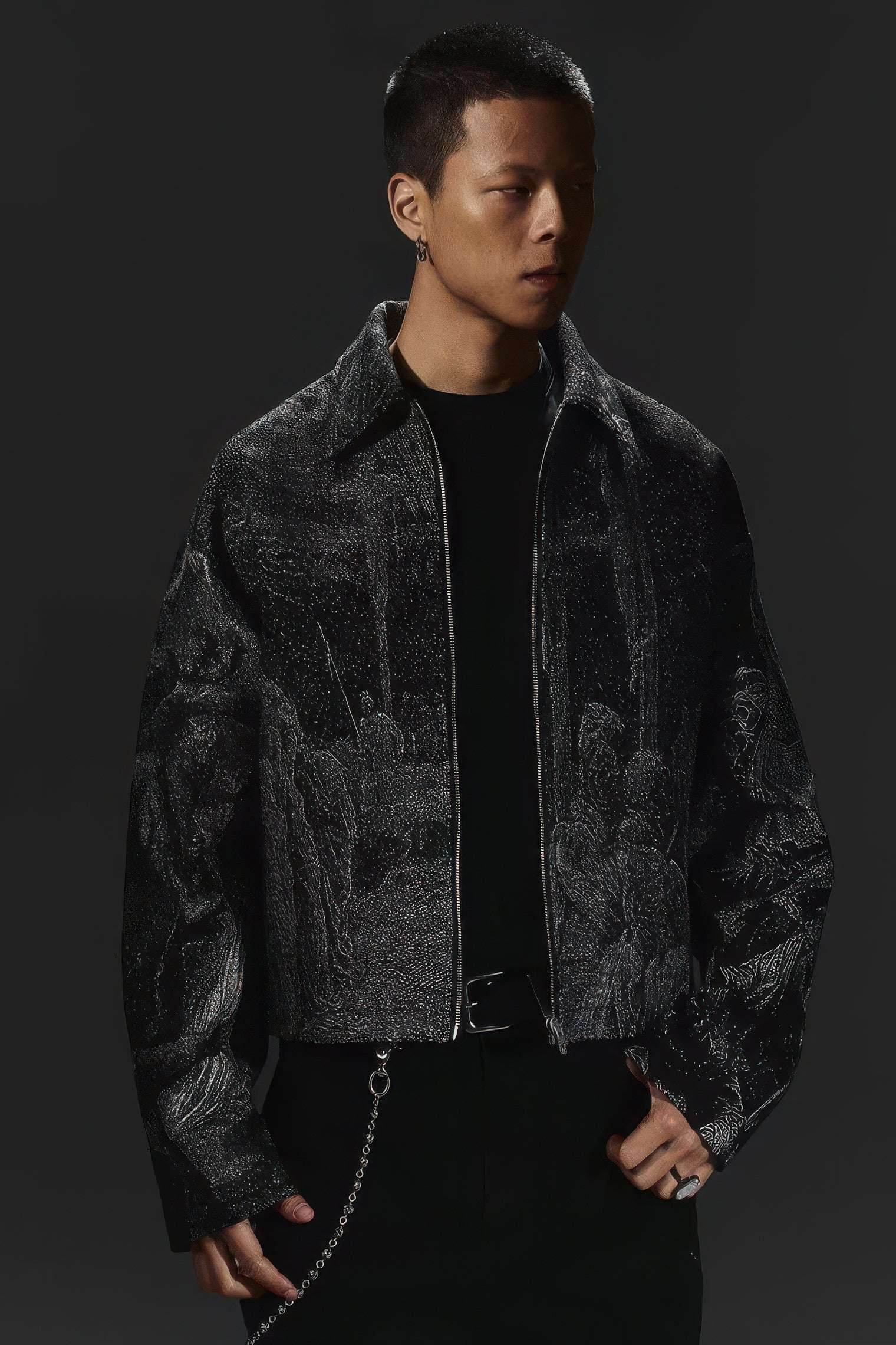 Avant-Garde Oversized Blazer - Textured Jacquard for Dark Fashion