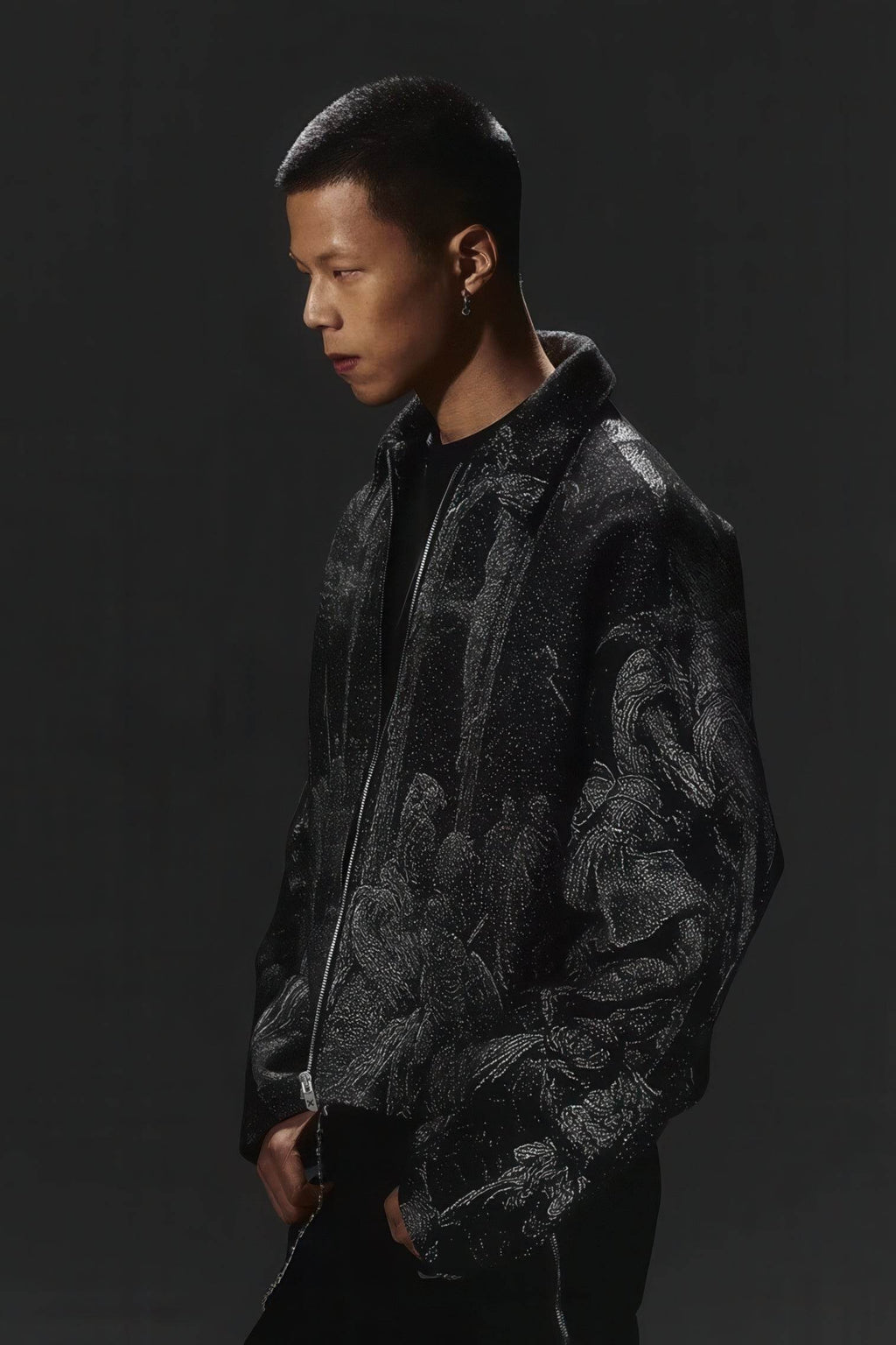 Avant-Garde Oversized Blazer - Textured Jacquard for Dark Fashion
