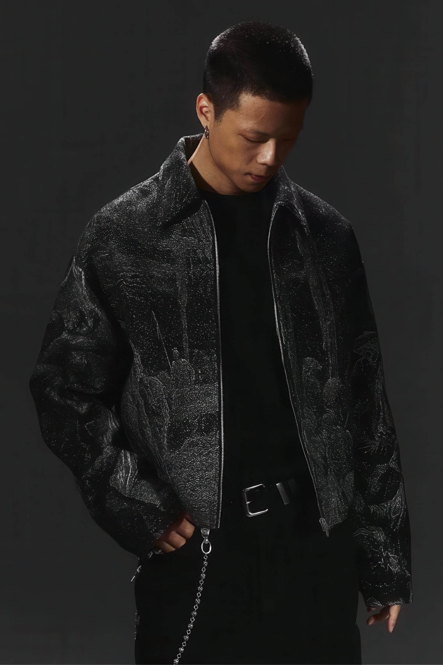 Avant-Garde Oversized Blazer - Textured Jacquard for Dark Fashion