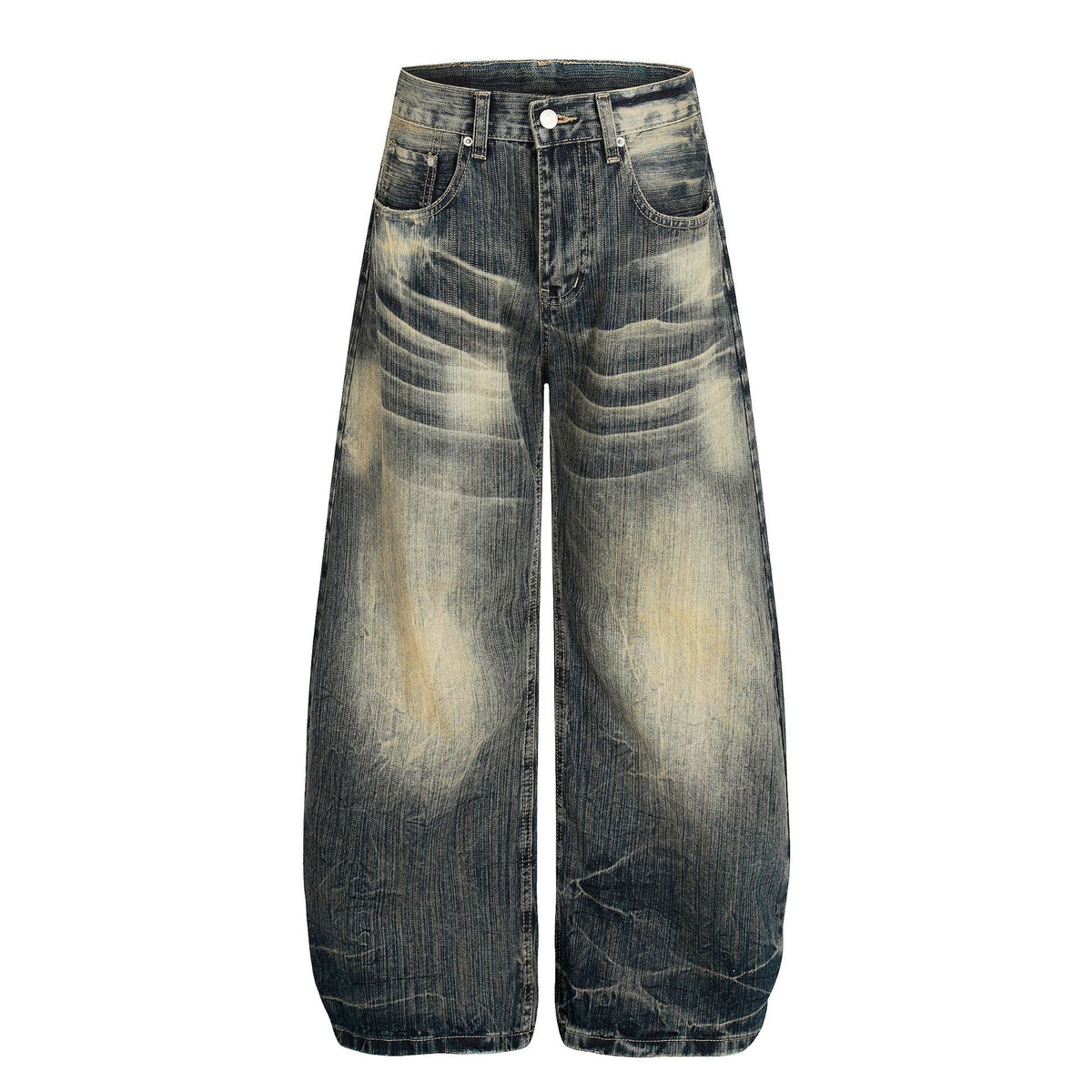 Street Vintage Washed Bamboo Texture Loose Wide-Leg Denim Pants