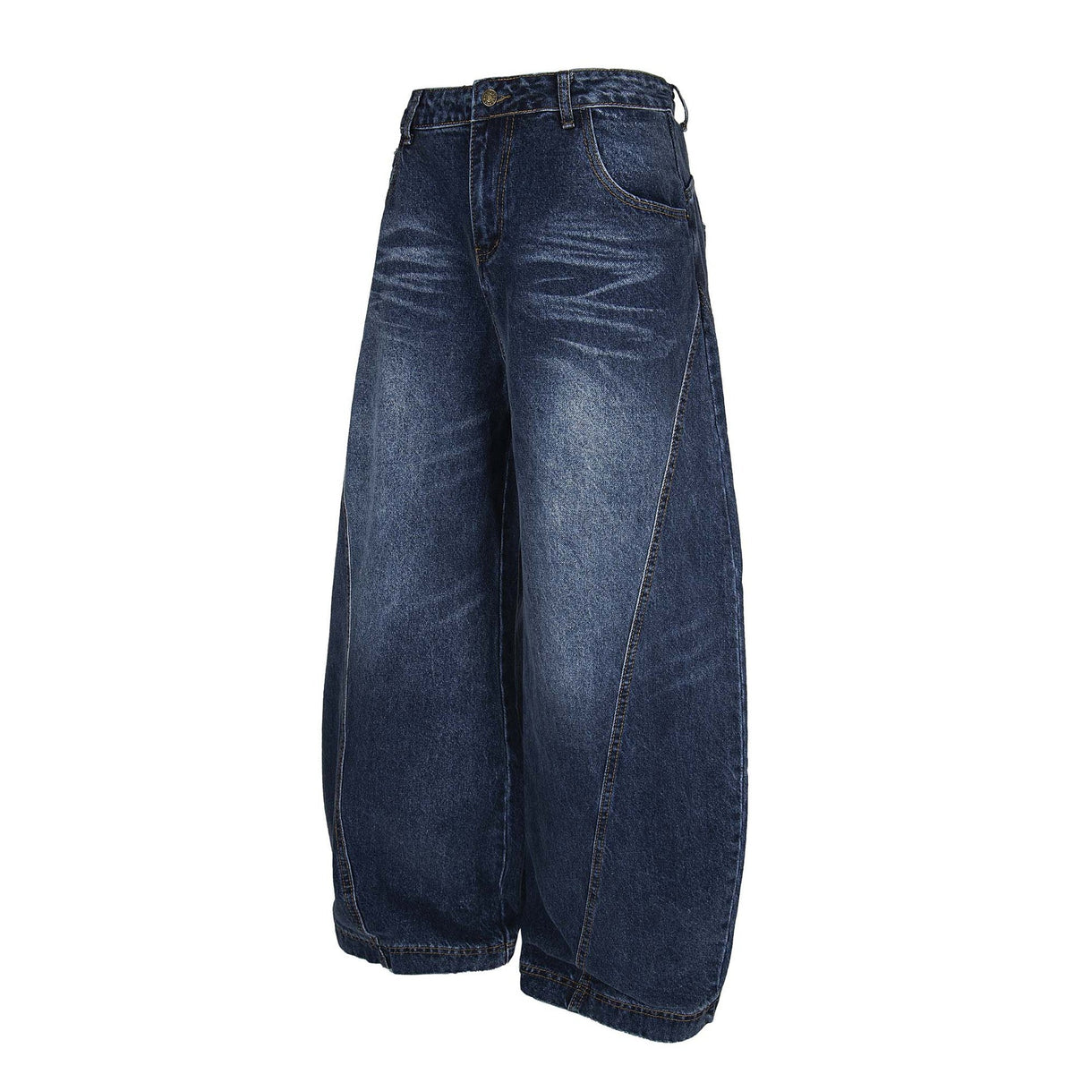 Washed Distressed Patchwork Tapered Pants - Unisex Loose Wide Leg Jeans
