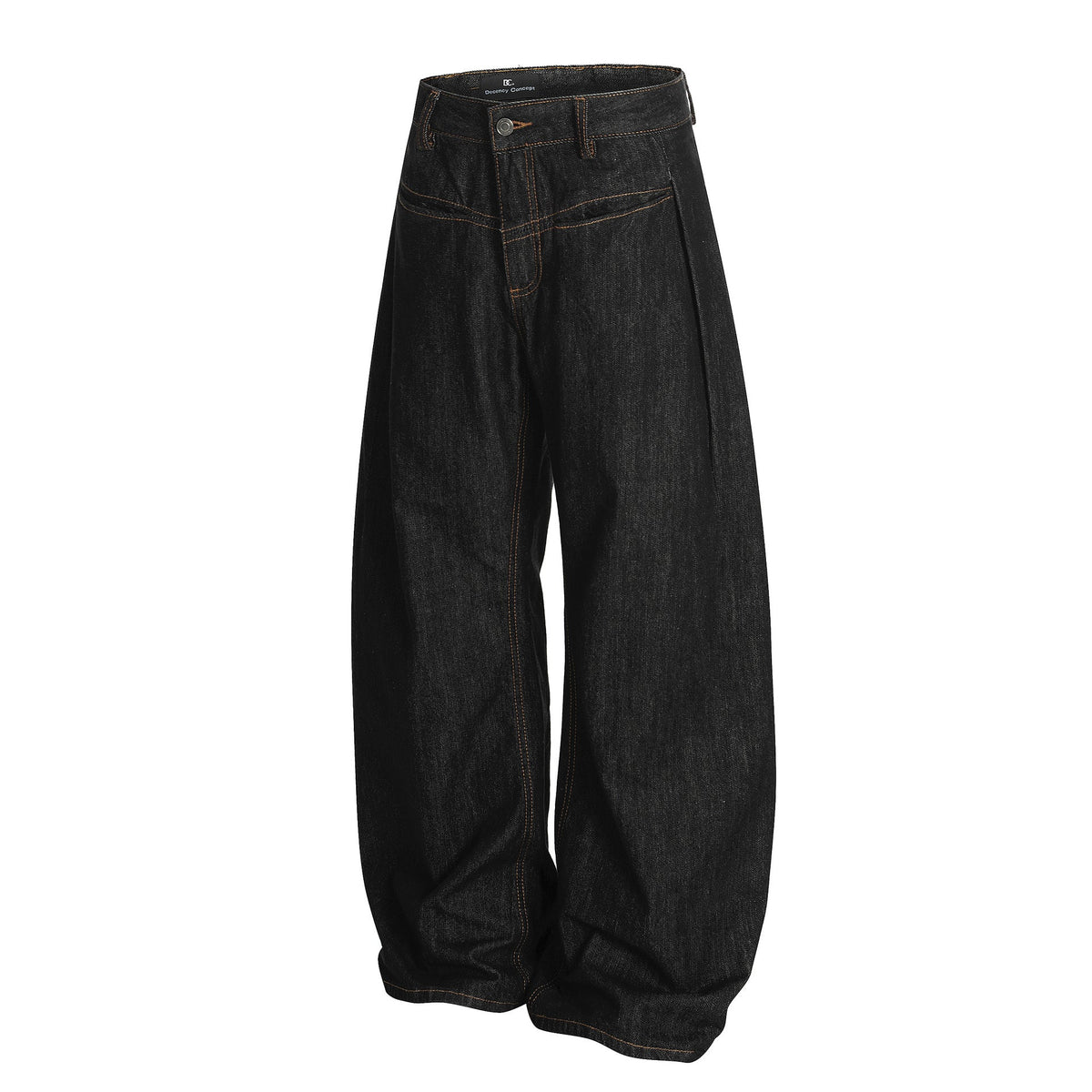 Washed Original Color Denim Loose Curved Knife Wide Leg Pants