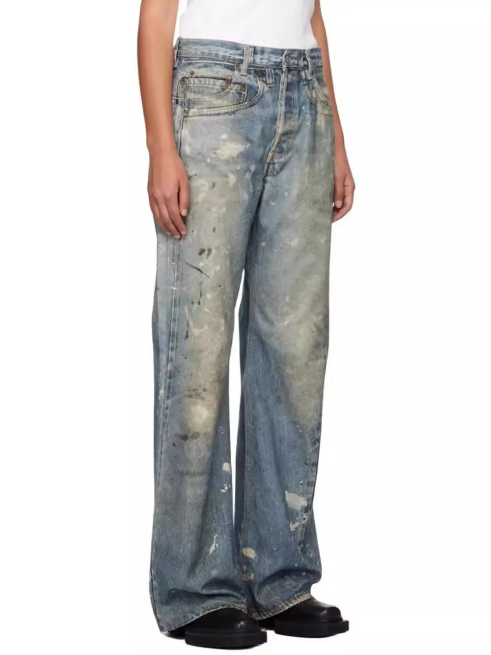 Men's Washed Printed Straight Jeans - Premium Japanese Denim
