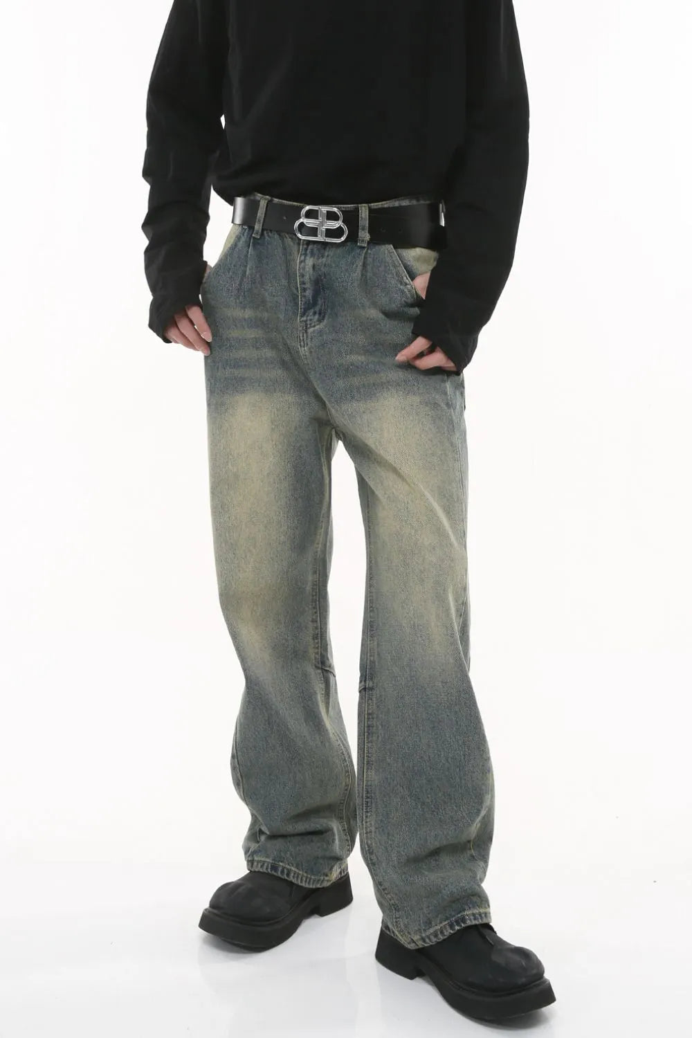 Wide Leg Men's Jeans with Pockets – Air Force Blue & Dark Gray