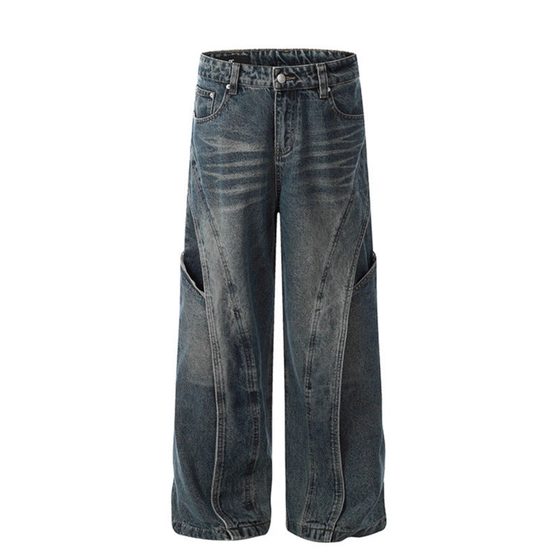 Deconstructing Washed Curved Knife Jeans