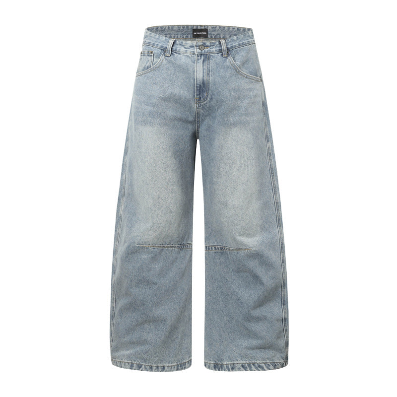 Crinkled Denim Pants for Men and Women - Vintage Hip-Hop Casual Trousers