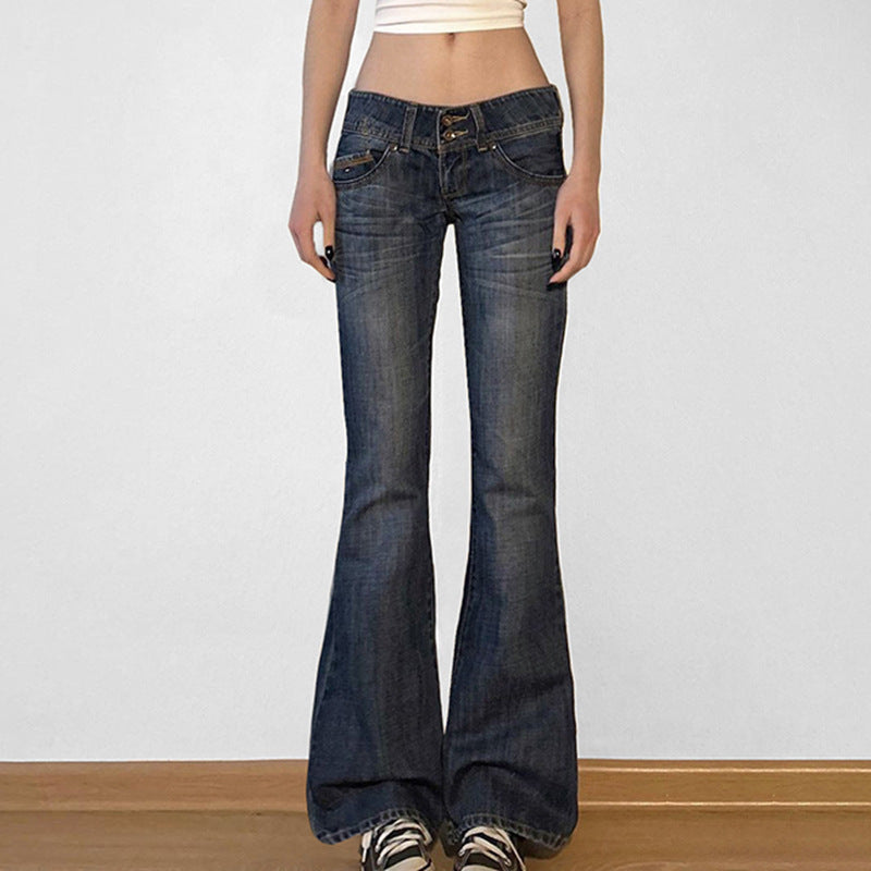 Low Waist Wash Water Slimming Versatile Slim Fit Flared Jeans