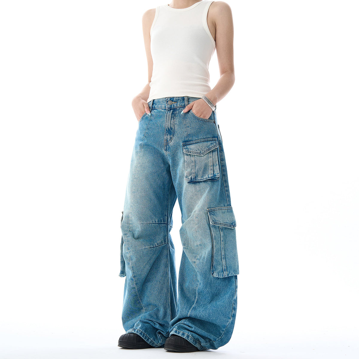 Casual Vintage Denim Wide Leg Floor Length Pants