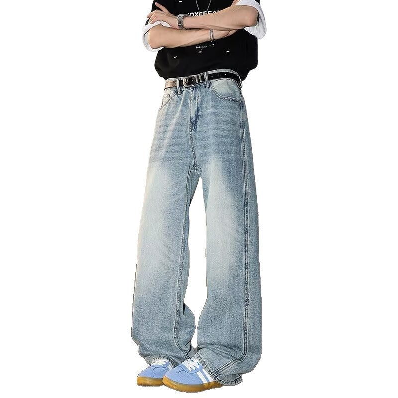 Washed Cat Whisker Denim Jeans for Men