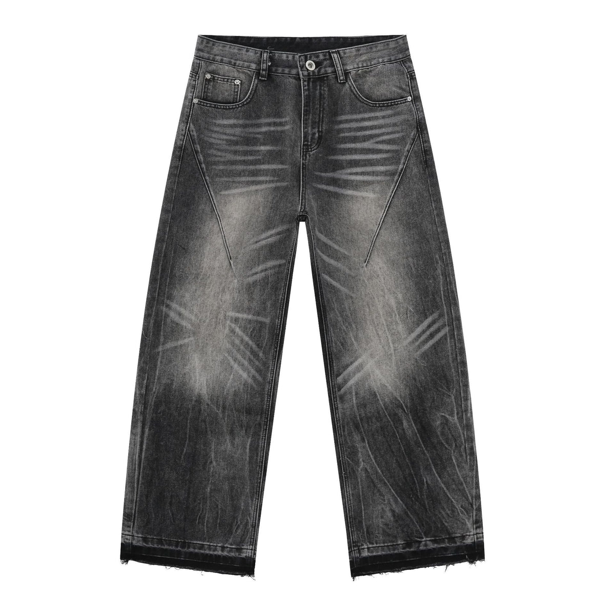 Denim | Frayed Hem Washed Gray Men's Jeans with Whiskers