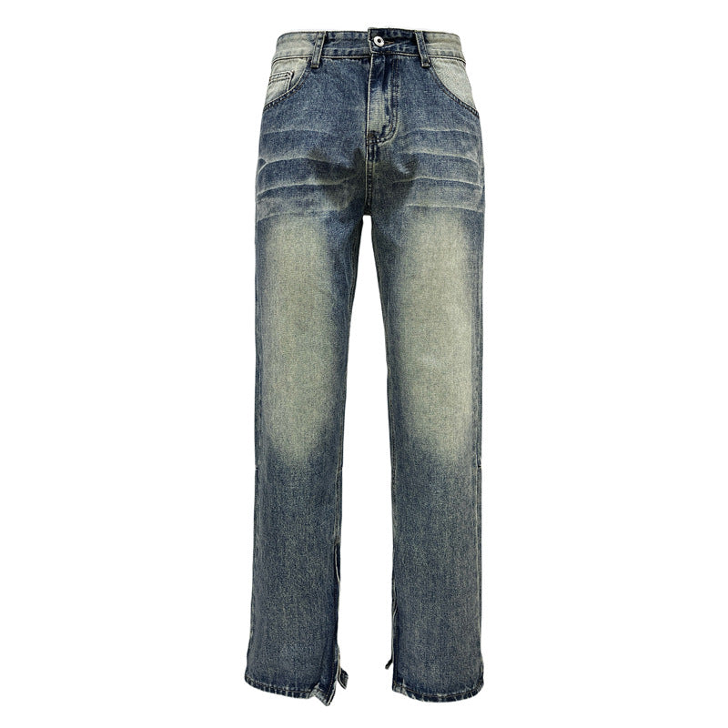 Washed Tie-Dye Straight Blue Jeans -  Unisex Design