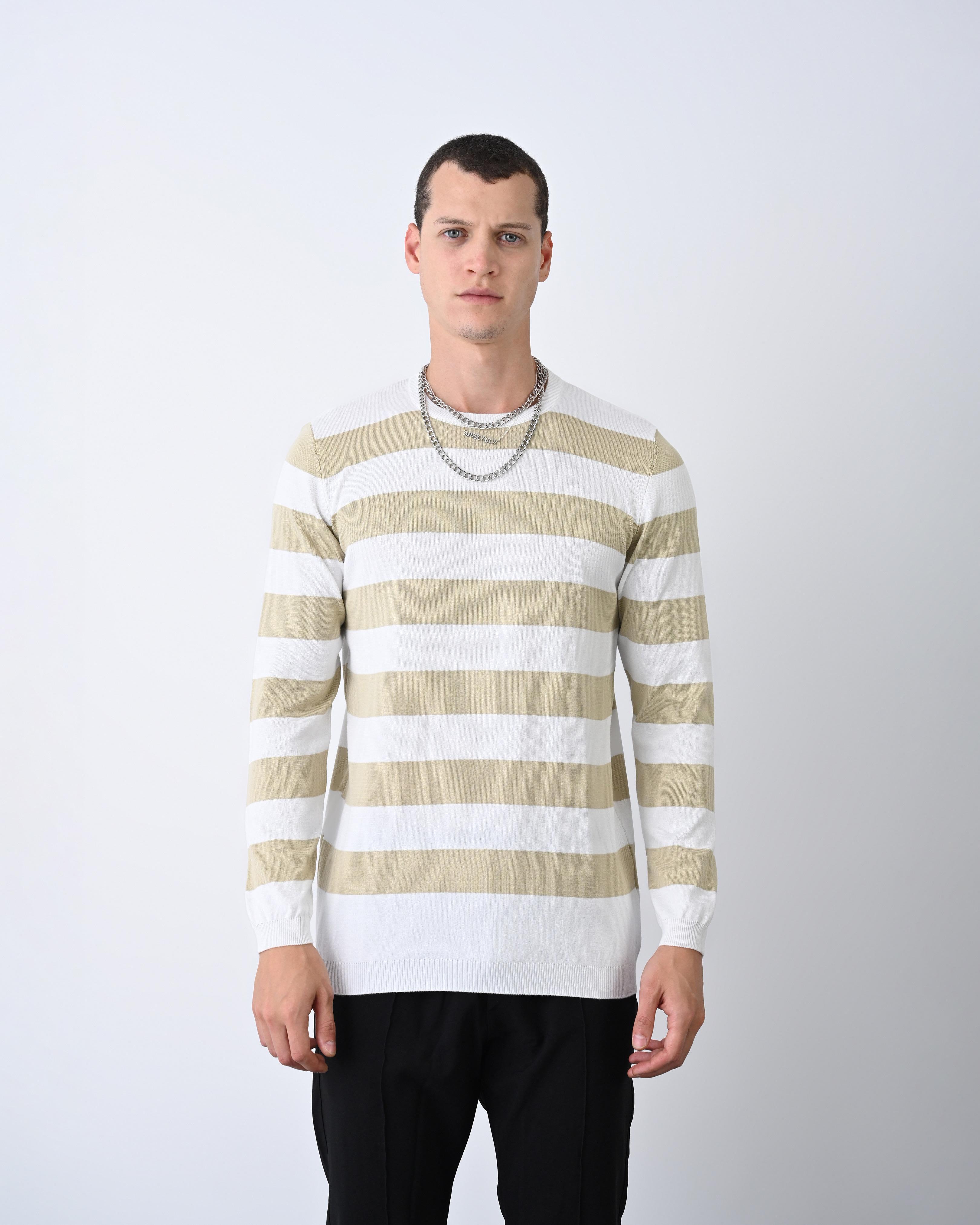 Casual Men's Knitwear with Dual-Tone Stripe Detail