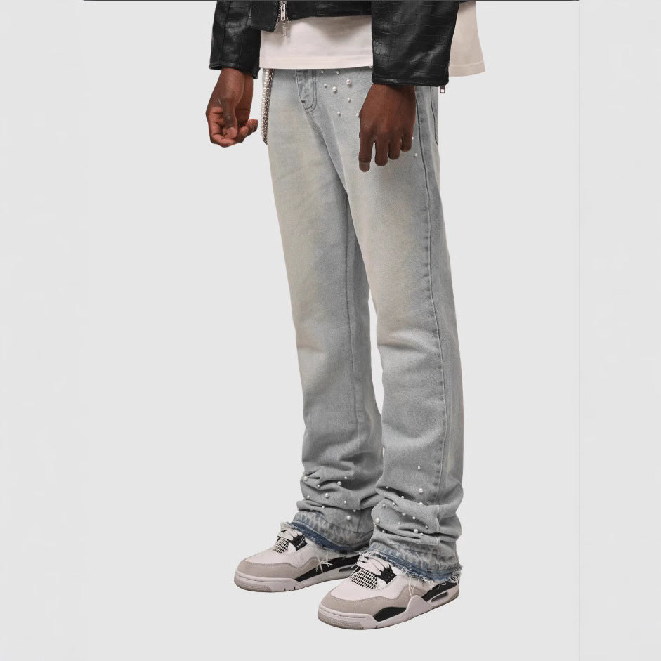 Cross-border Men's Elastic Stacked Denim Straight Pants - Street Fashion