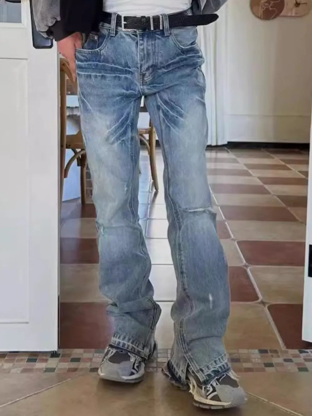 Men's Distressed Raw Hem Jeans - Premium Japanese Denim