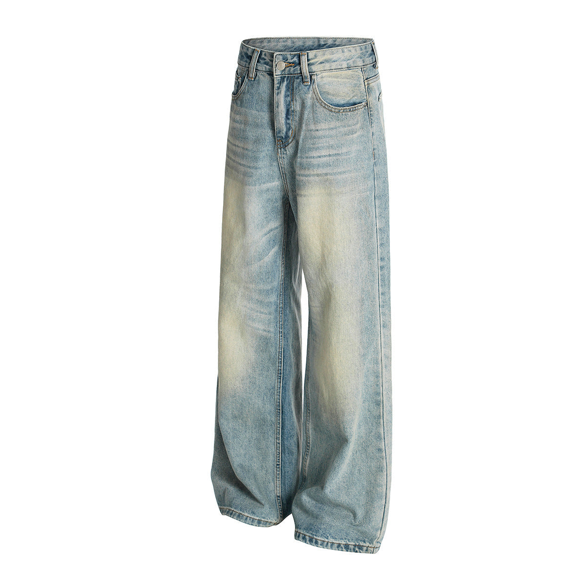 Washed Denim Straight Leg Minimalist Cleanfit Pants