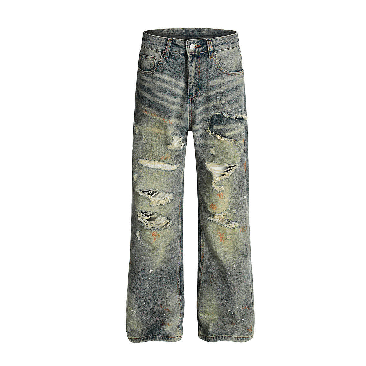 Ripped Long Denim Straight Leg Pants for Men