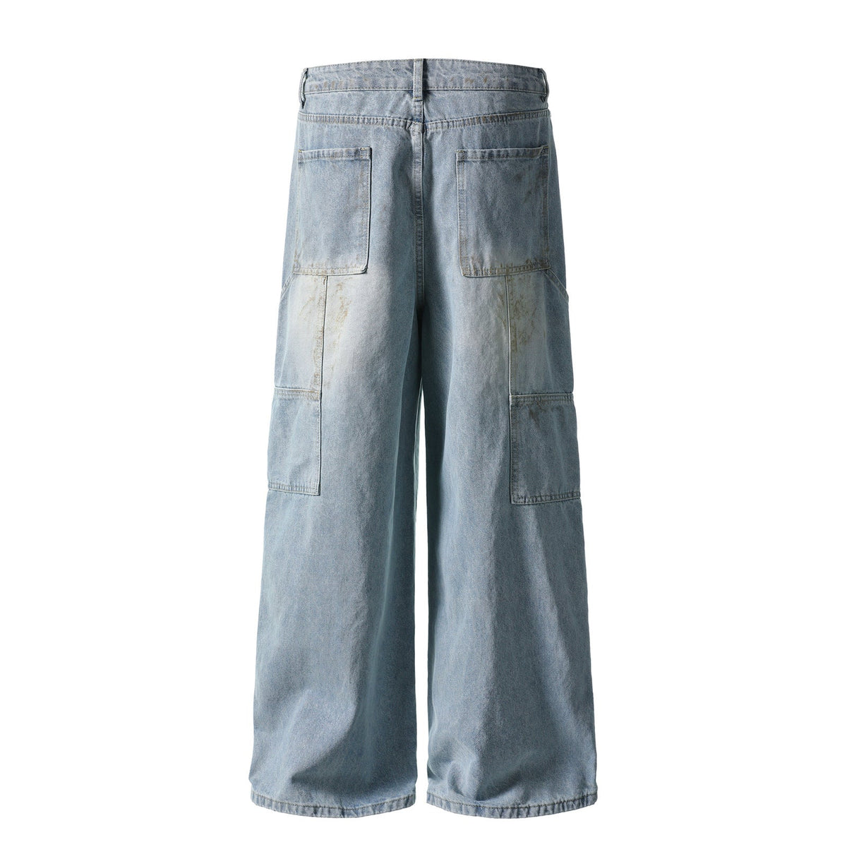 Washed Design Multi-Pocket Loose Straight Jeans for Men