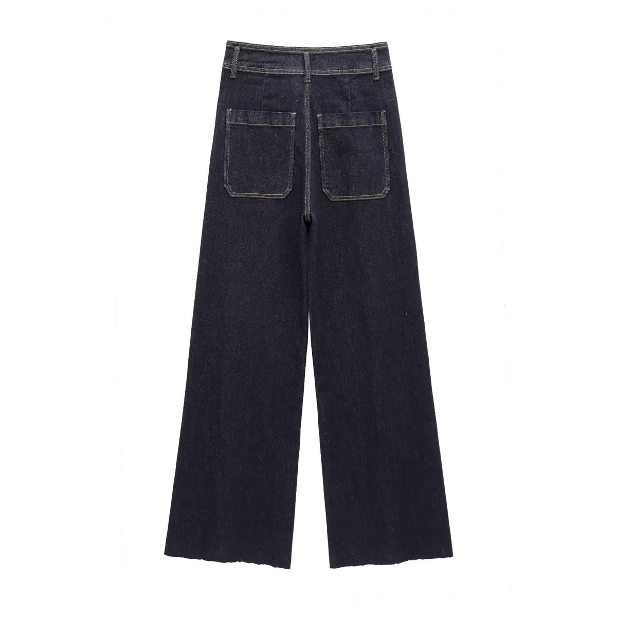 Pocket Embellished High Waist Wide Leg Jeans