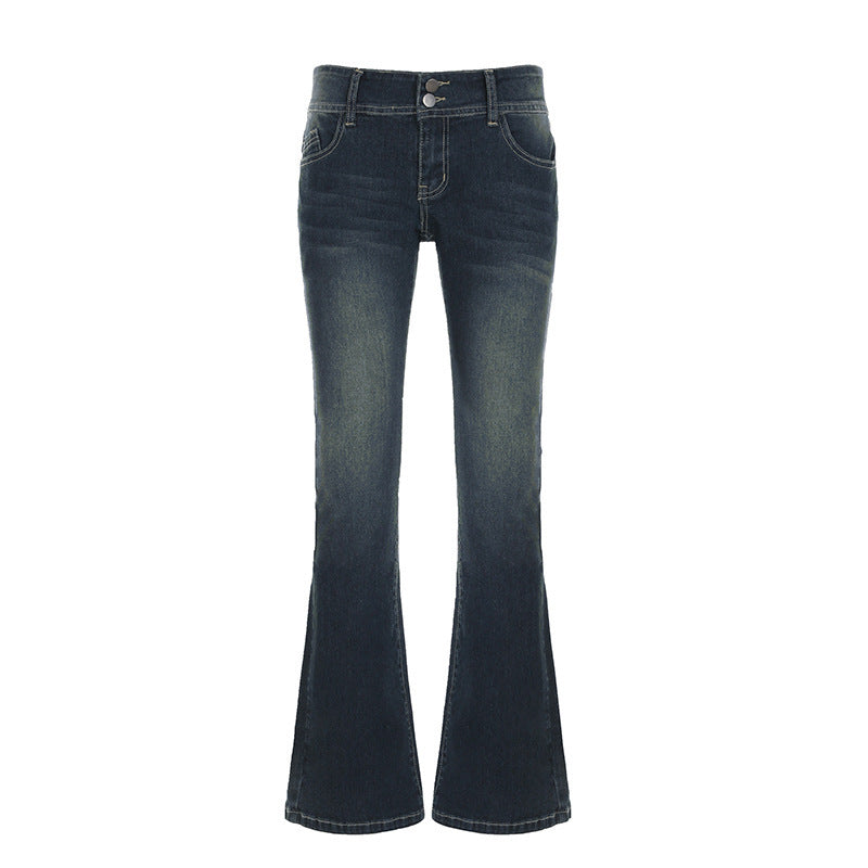 Low Waist Wash Water Slimming Versatile Slim Fit Flared Jeans