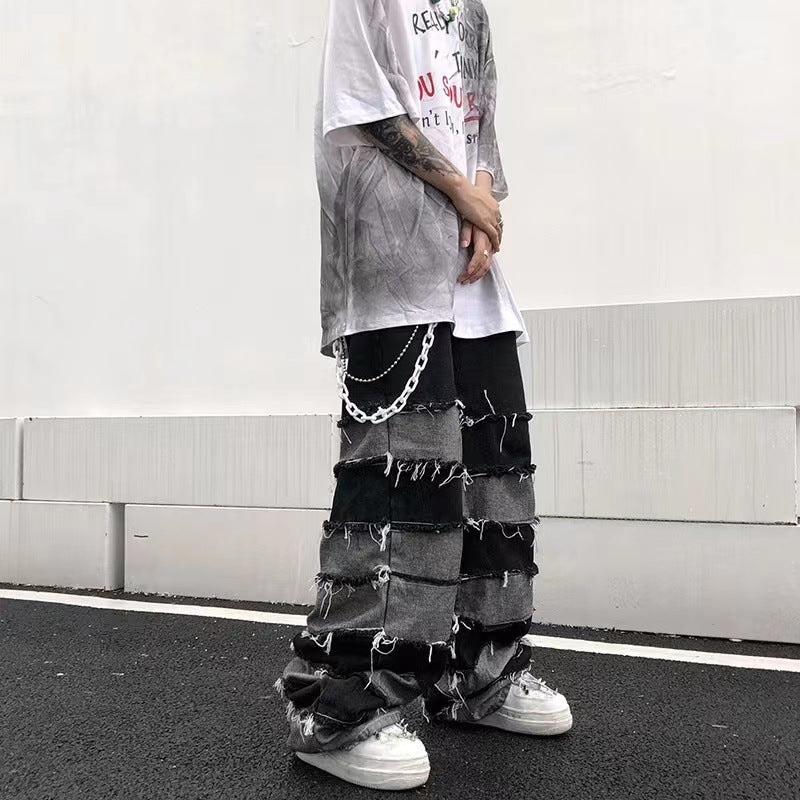 Gradient Tassel Patchwork Jeans for Men -  High