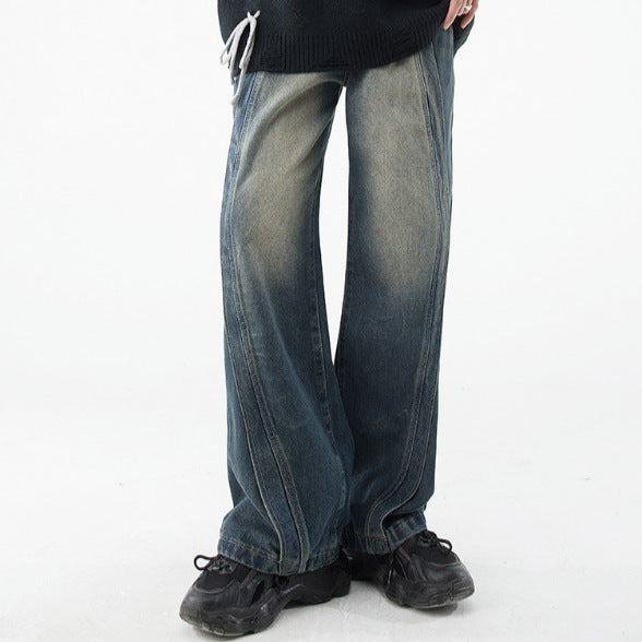 Spliced Denim Loose Wide Leg Pants for Men