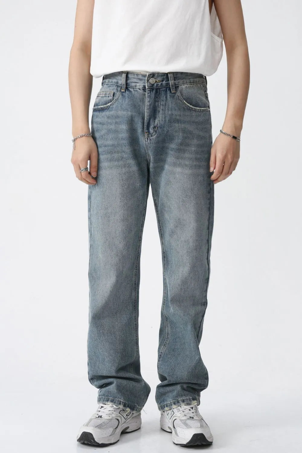 Mid Rise Men's Jeans with Pockets - Blue-Grey