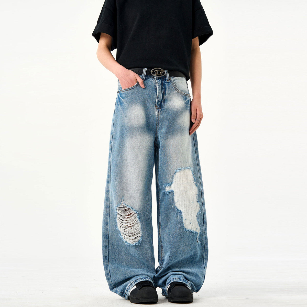 Washed Light Blue Ripped Jeans
