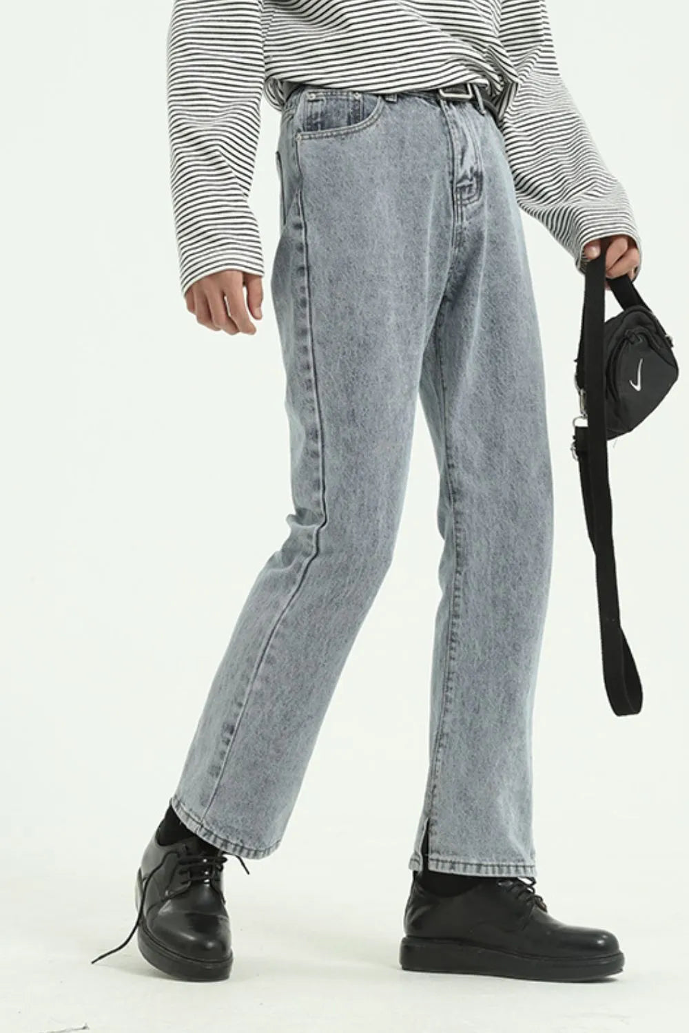 Side Slit Jeans with Pockets - Light Blue