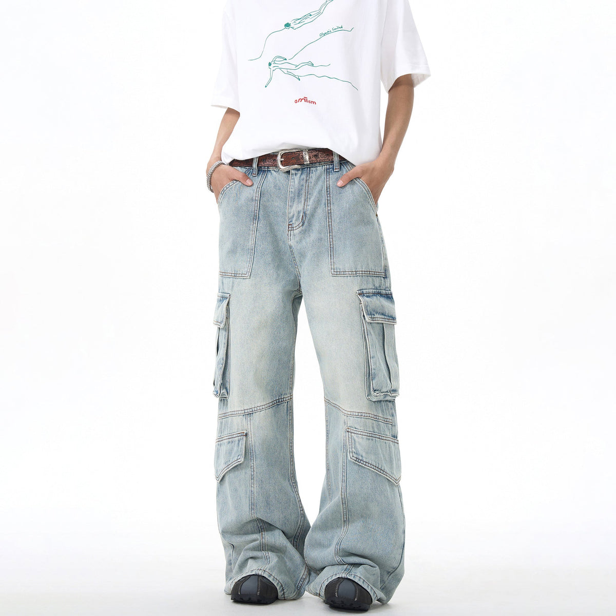 Old Denim Loose Straight Leg Wide Leg Floor Length Pants