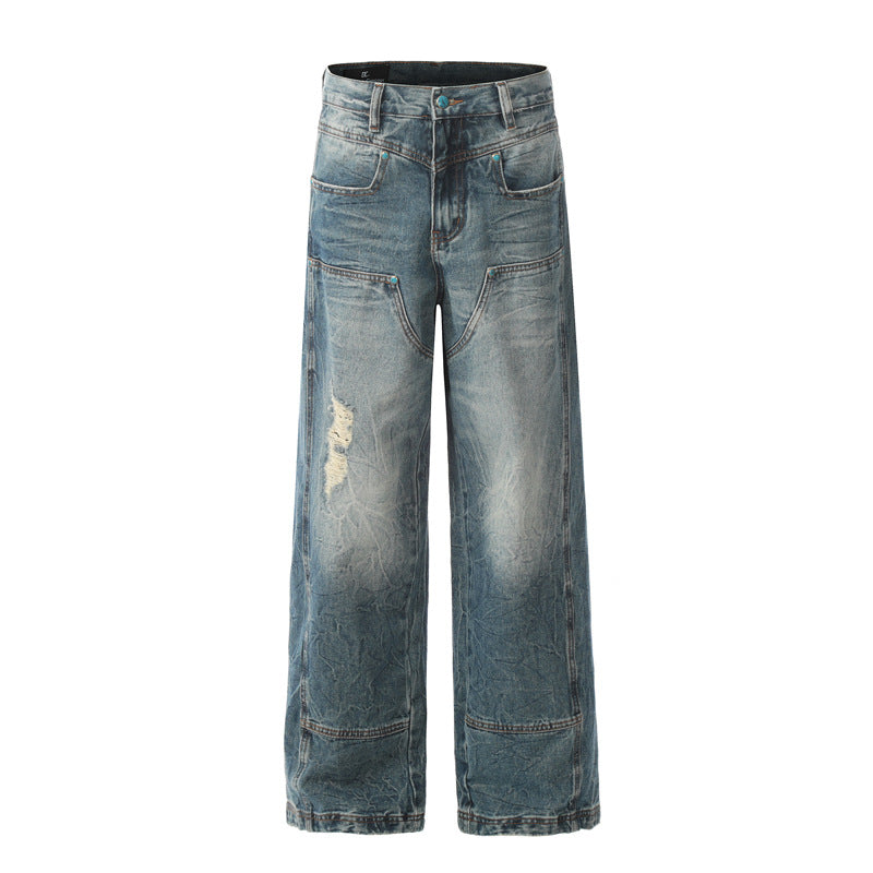 Street  Distressed Denim Pants for Men - Loose Straight Design