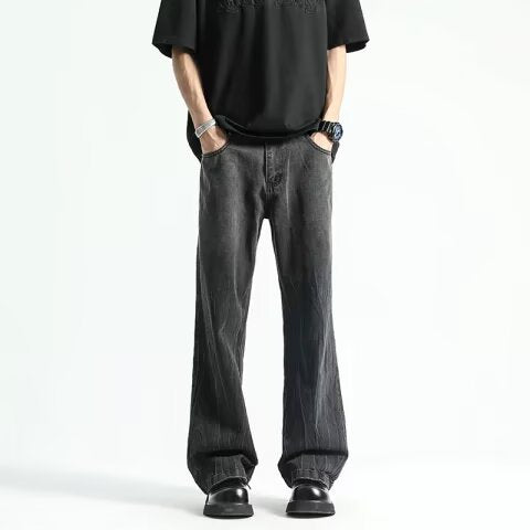Washed Gradient Denim Micro Flared High Street Wide Leg Pants