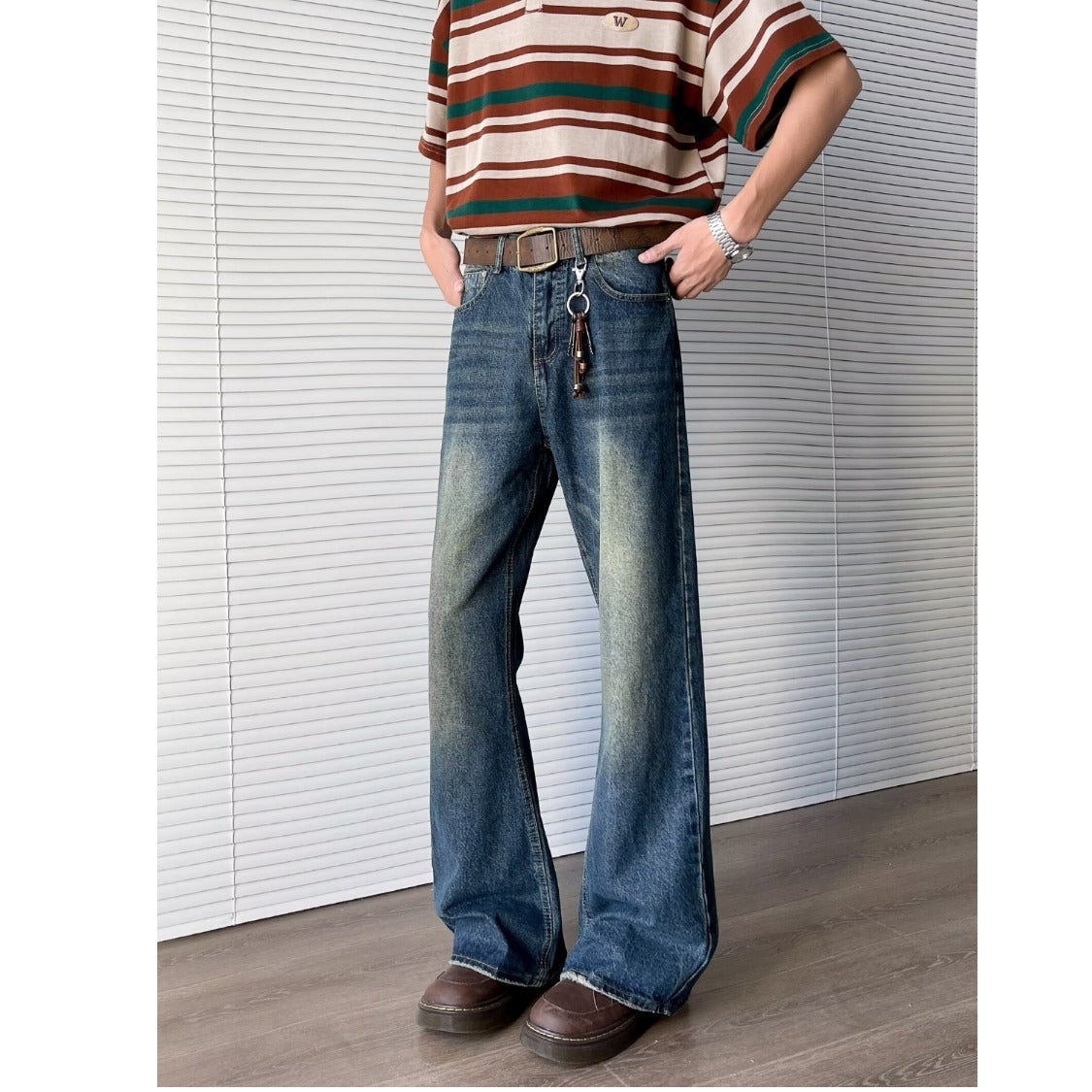 Straight Leg Denim Pants with Versatile Wide Legs