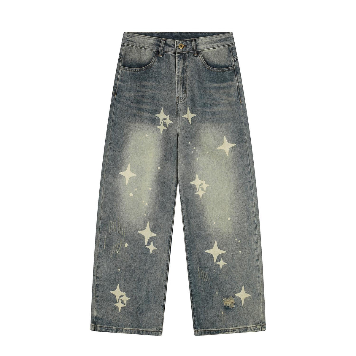 Hip-Hop Star Print Ripped Jeans