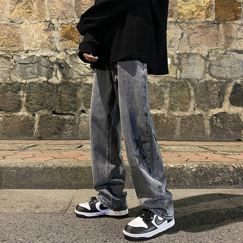 Pentagram Smoke Gray Jeans - Men's Loose Straight Leg Pants
