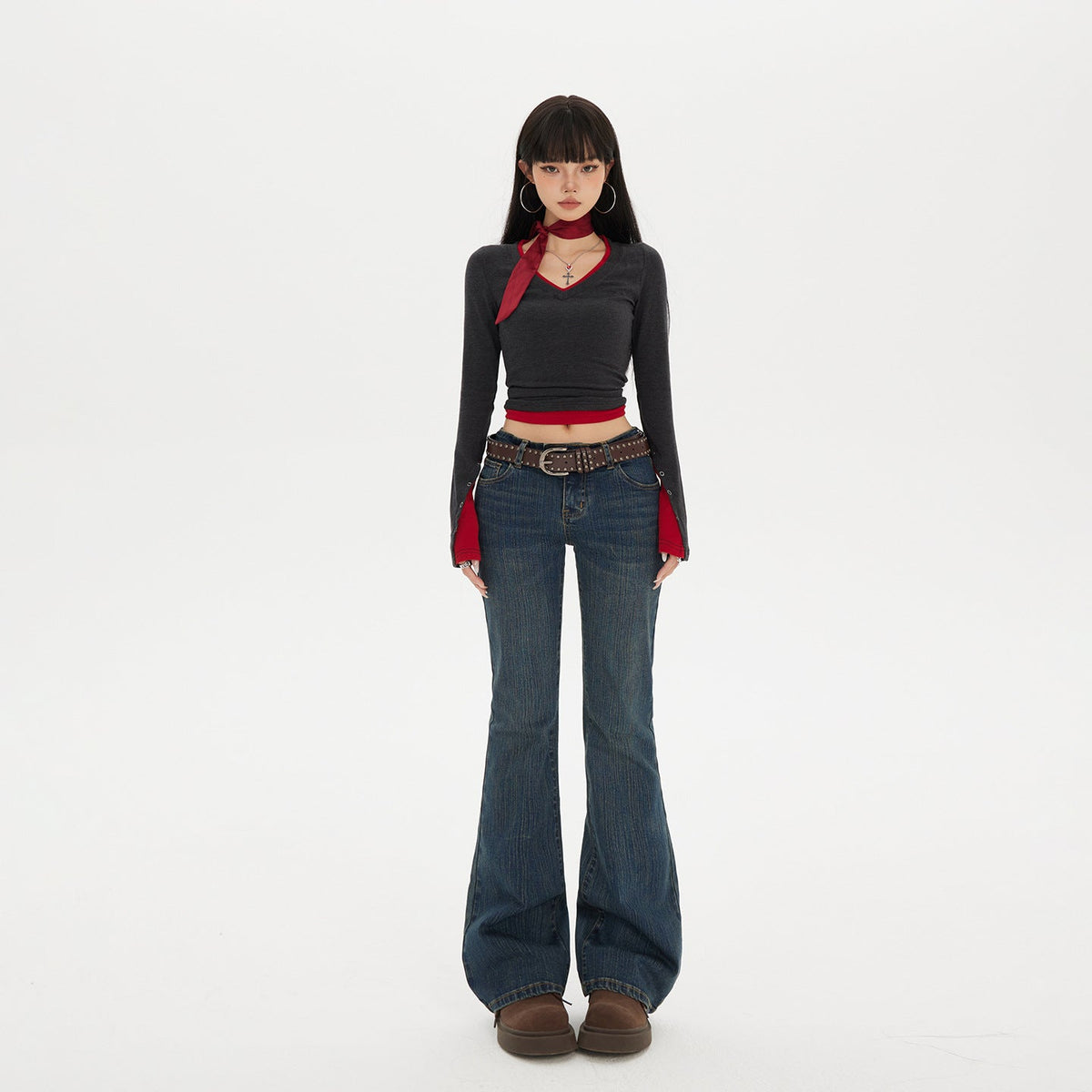Women's Low Waist Vintage Slim Fit Elastic Skinny Girl Flare Pants