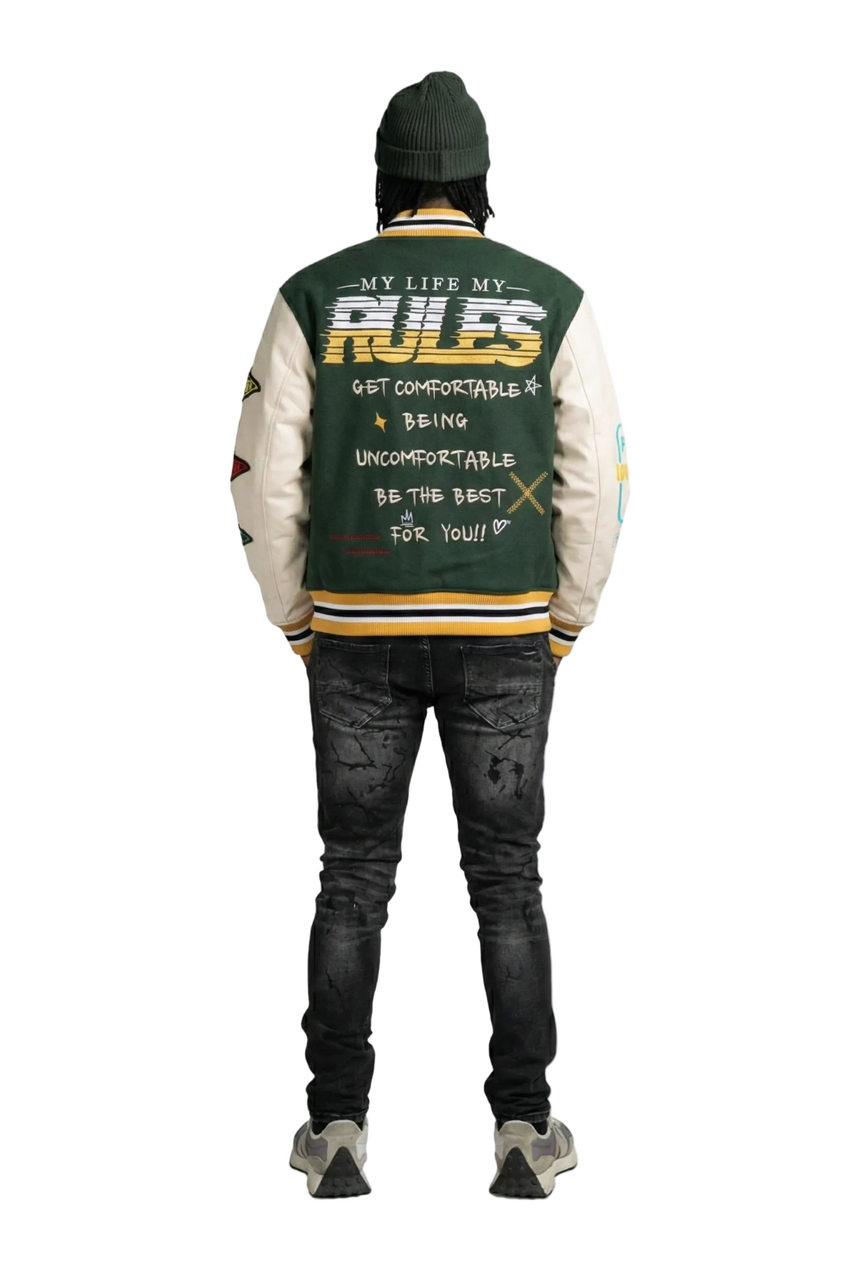MORAINE Men's Melton Body with Faux Leather Sleeve Varsity Jacket