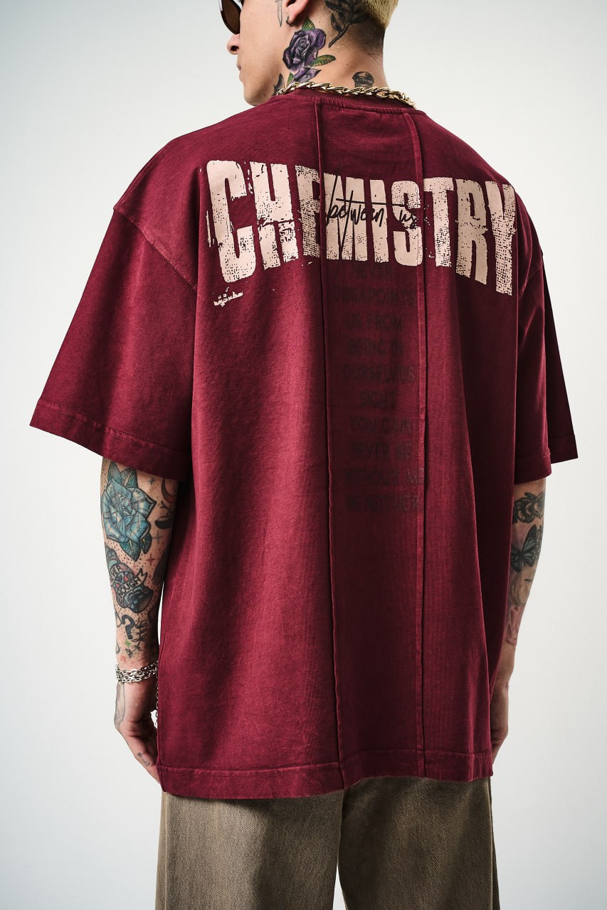 Oversize Cotton Tee - "Chemistry" Distressed Graphic Print